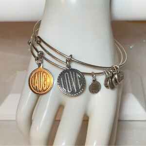 Alex and Ani LOVE and LAUGH Pair of Silver Dangle Charm Bracelets